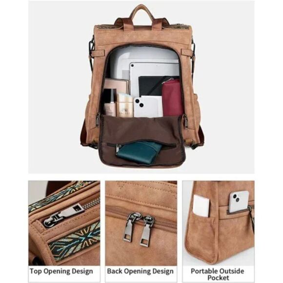 Vegan Leather Large Travel Backpacks Purses for Women - Picture 2 of 6